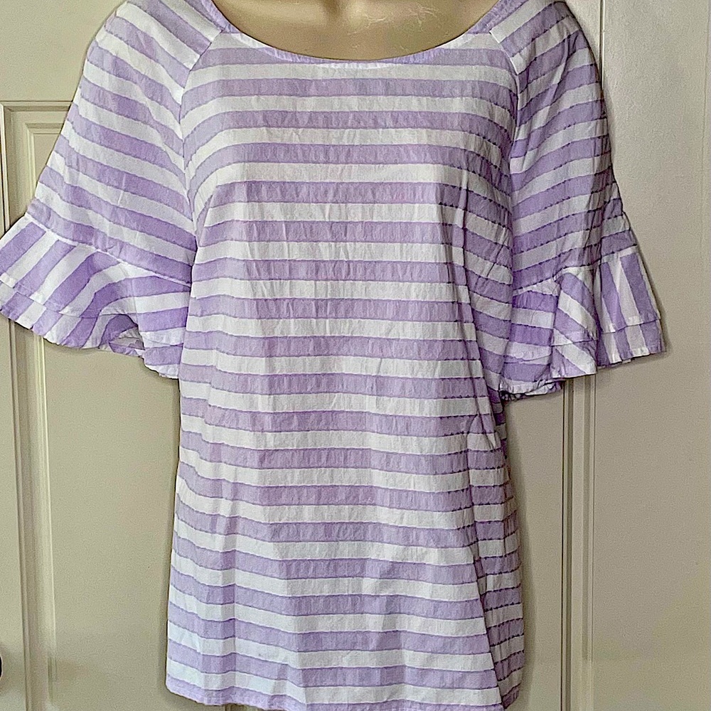 Striped Lavender Ruffle Sleeve Women's Top